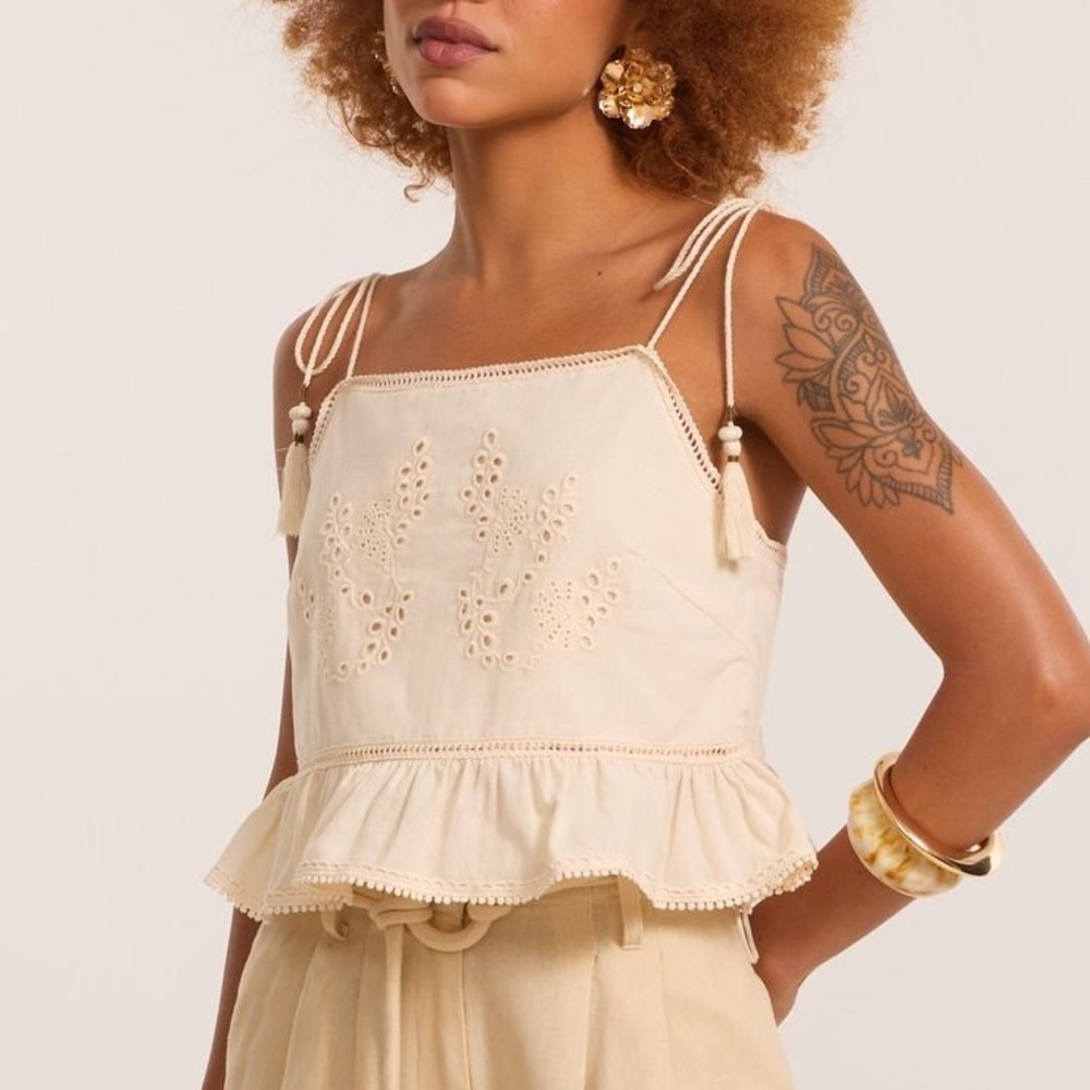Zara Cream Embroidered Peplum Top